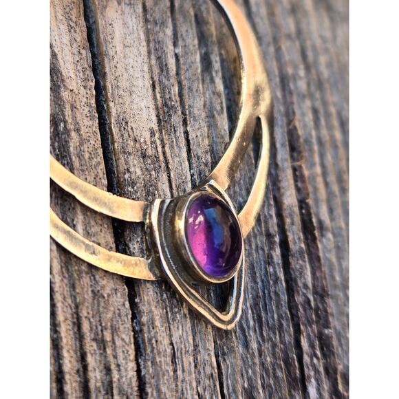 Vintage 925 Sterling Silver and Amethyst Modernist French Wire Dangle Earrings - Picture 7 of 10